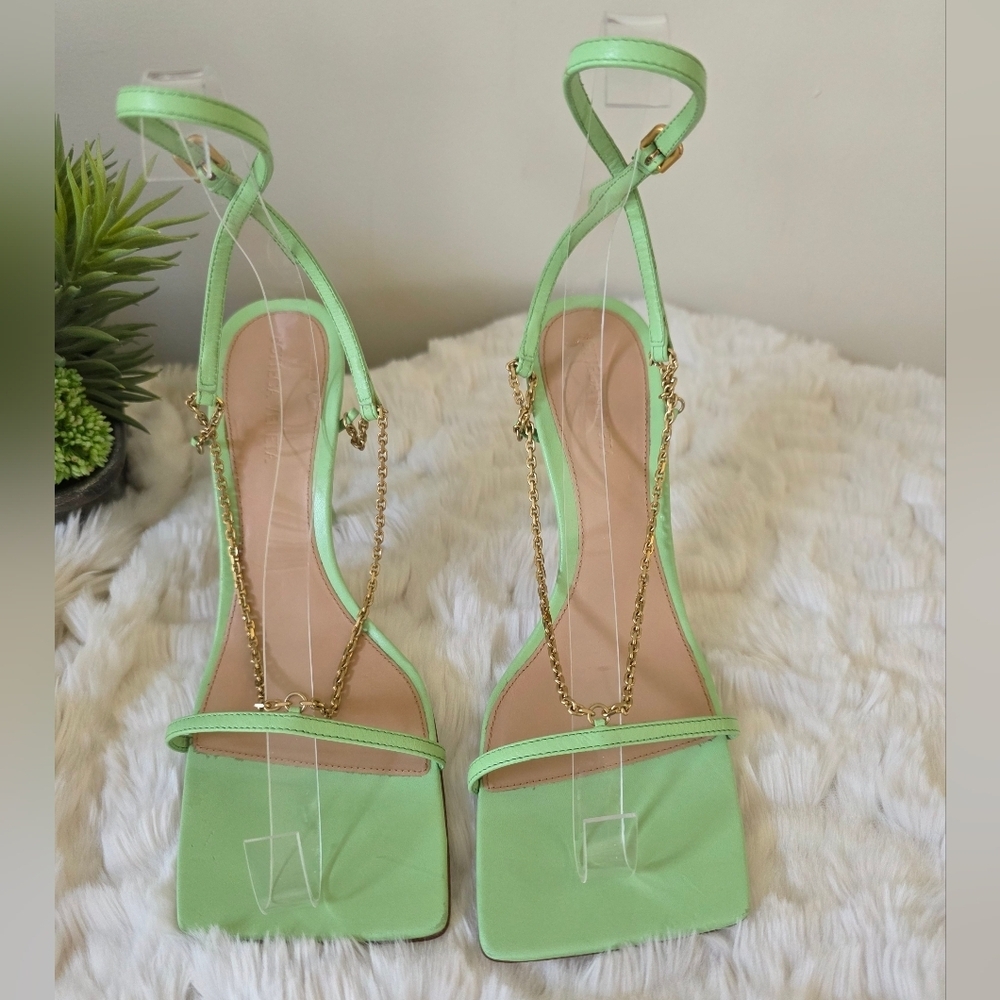 Bottega Veneta Stretch Chain Sandals Pistachio Green Square Toe EU 38.5/US 8.5 - Picture 3 of 16